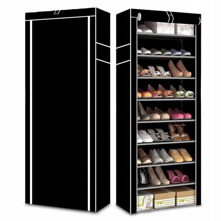 BOTNÍK TEXTILNÍ OBUV ORGANIZÉR REGÁL ČERNÝ UZAMYKATELNÝ 9 POLIC