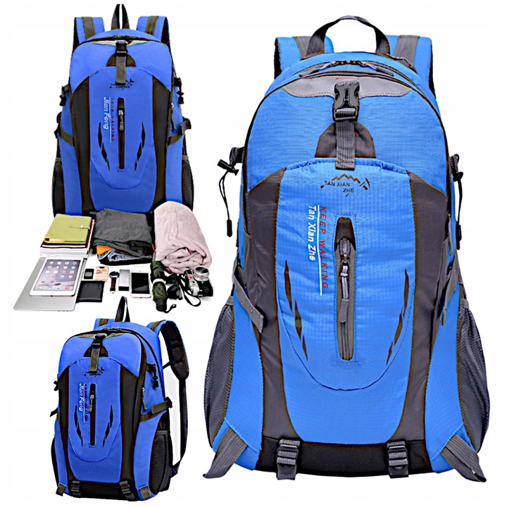 Batoh unisex 40L voděodolný, modrý, lehký polyester