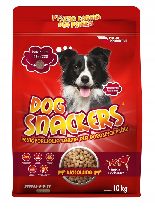 BioFeed Dog Snackers s hovězím masem pro dospělé psy středního a velkého věku 10 kg nejlevnější