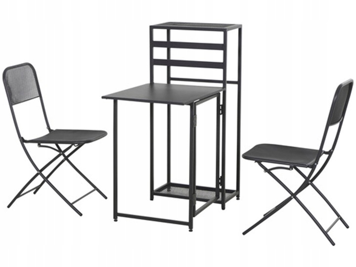 Balkónový set, 2místný, stůl, 2 židle, hliník, skládací, nosnost 110 kg