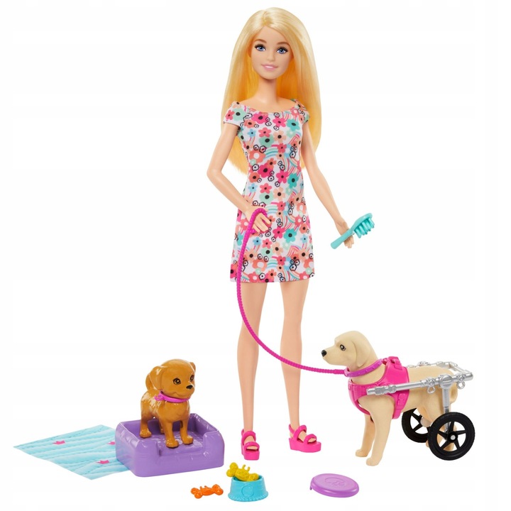 BARBIE PANENKA A PEJSEK NA KOČÁRKU SADA HTK37