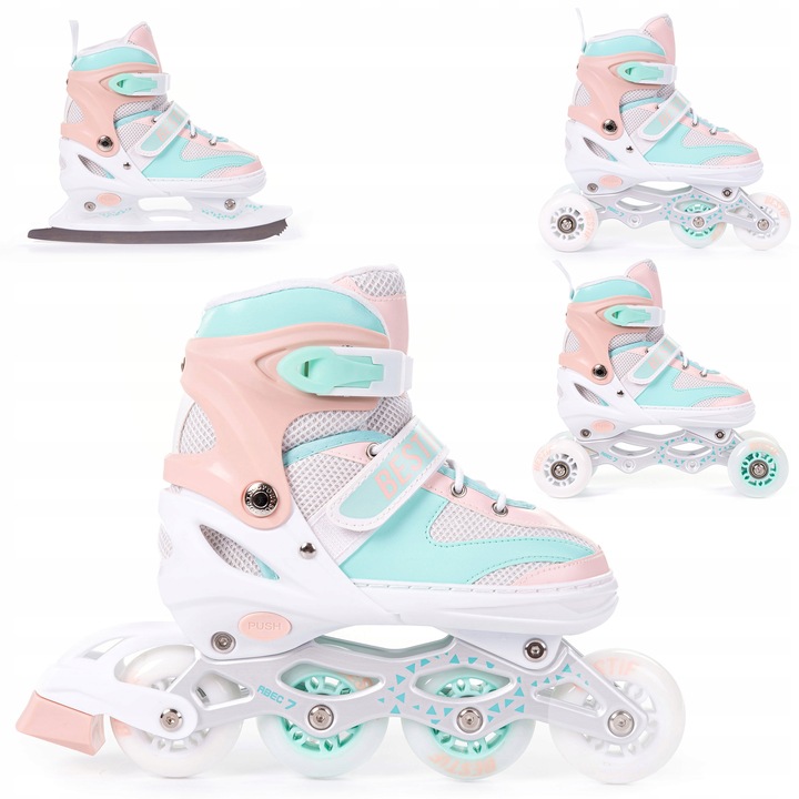 BRUSLE 2V1 NASTAVITELNÉ 4v1 KOLEČKOVÉ BRUSLE KOLEČKOVÉ BRUSLE BRUSLE NA LED S VYMĚNITELNOU ČEPELÍ BESTIF 38-41