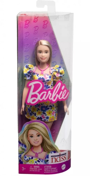 Barbie. HJT05 Fashionistas. Panenka s Downovým syndromem v šatech s květinami
