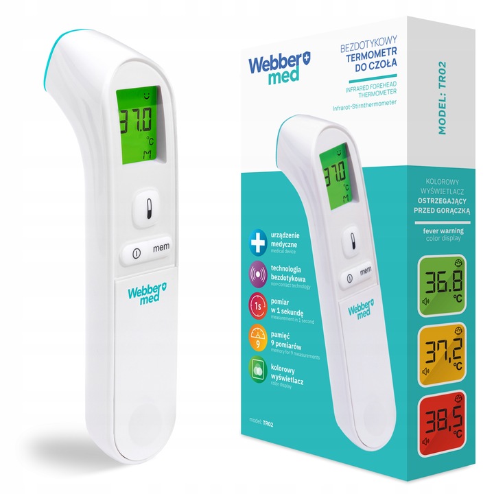 bezkontaktní IR lékařský teploměr S ALARMEM HOREČKY WEBBER TR02 LEVNĚ