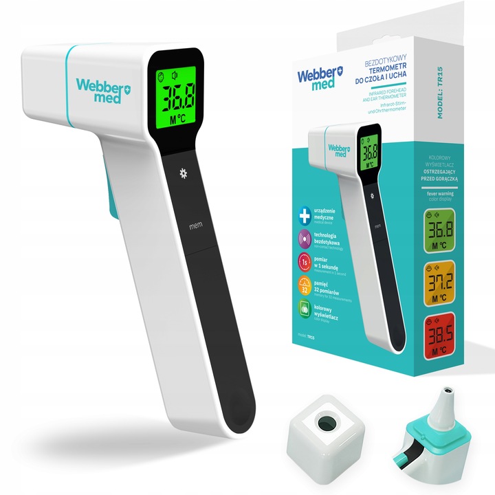 bezkontaktní IR lékařský teploměr S ALARMEM HOREČKY WEBBER TR15