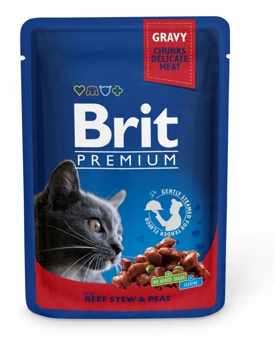 BRIT Premium Cat Adult mokré krmivo pro kočky hovězí a hrachové maso 24x100 g