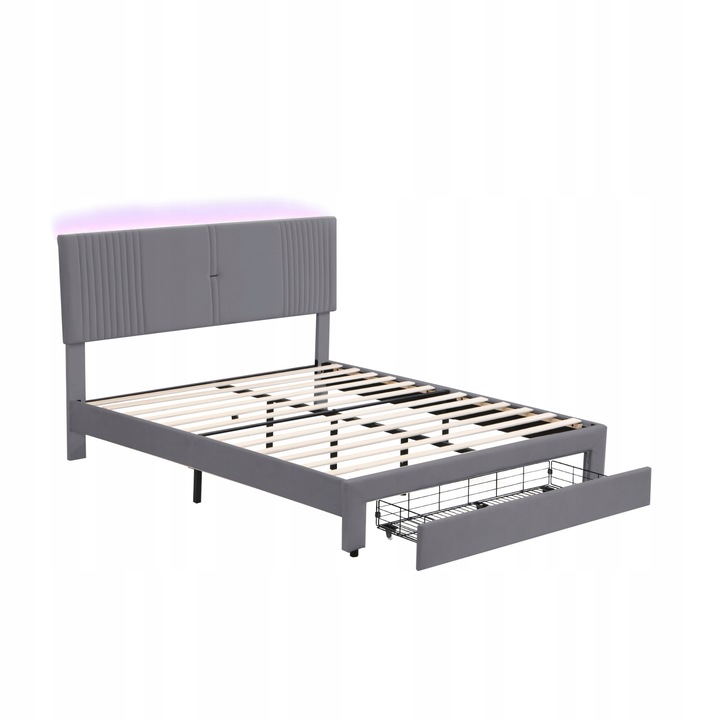 Čalouněná postel 160 x 200 cm s USB LED osvětlením samet šedá