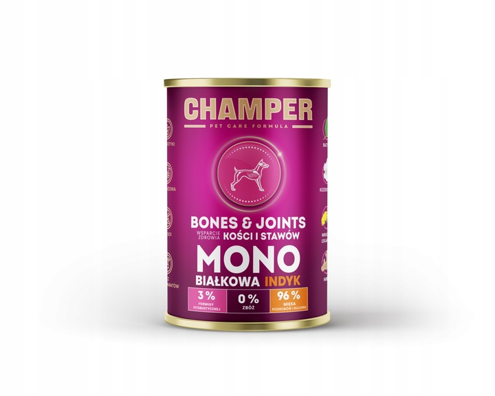 CHAMPER - KOSTI A KLOBY - Indyk - 400g - Morka Karma dla Psa