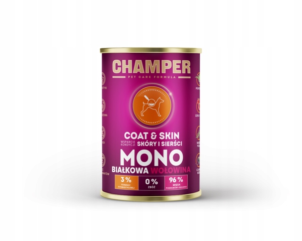 CHAMPER - Srst a kůže - Wołowina - 400 g - Morka Karma dla Psa