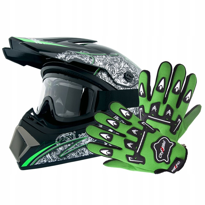 Crossová přilba + brýle + rukavice pro Quad ATV Enduro BMX Cross | velikost M přilby na skůtr