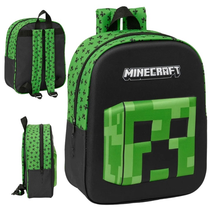 DĚTSKÝ ŠKOLNÍ BATOH SAFTA , JEDNO SROVNÁNÍ, 3D POTISK MINECRAFT CREEPER