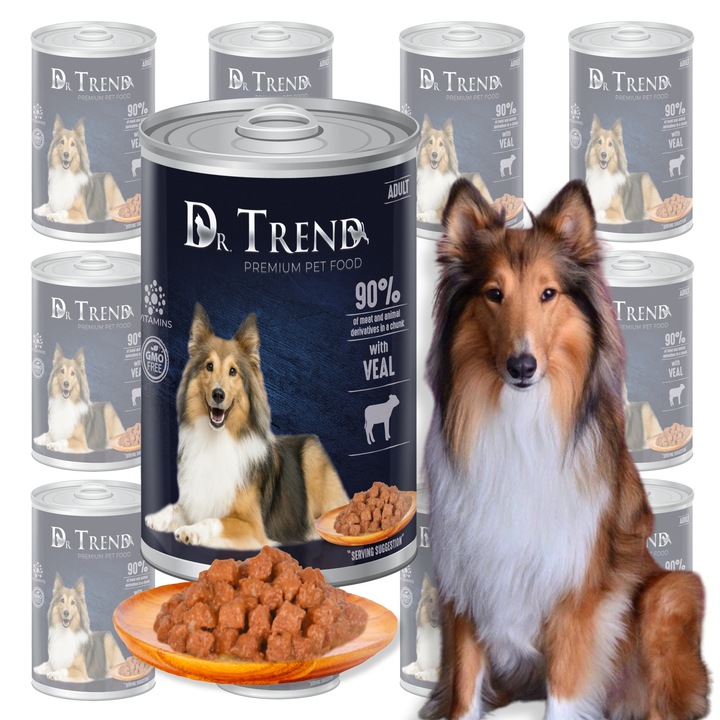 DR.TREND PREMIUM vlhké krmivo pro psy s TELECÍM MASEM 90% masa 10x400g