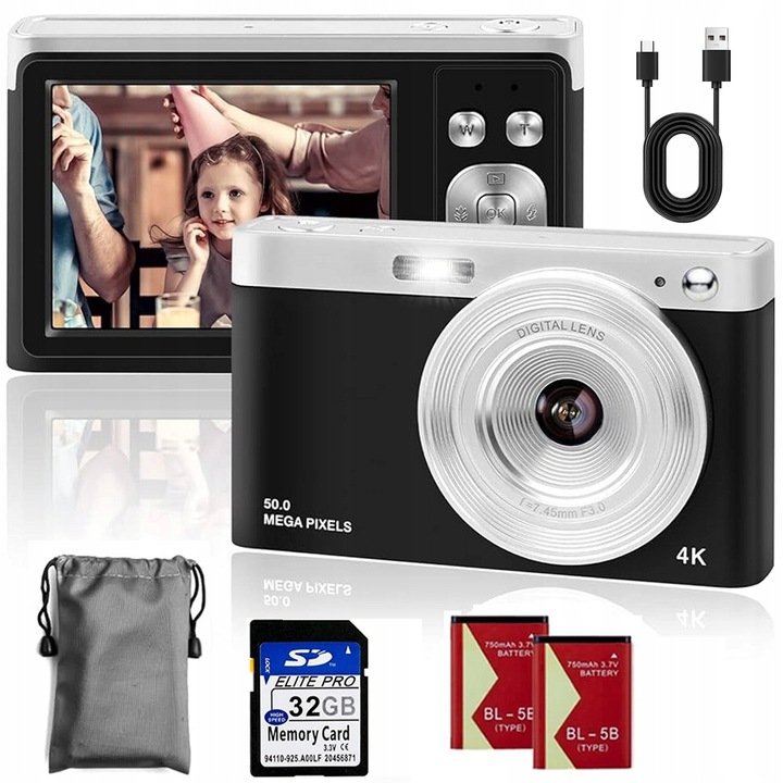 DĚTSKÝ 4K FOTOAPARÁT 50MP - 16X ZOOM, AUTOFOKUS, ANTIVIBRAČNÍ SYSTÉM