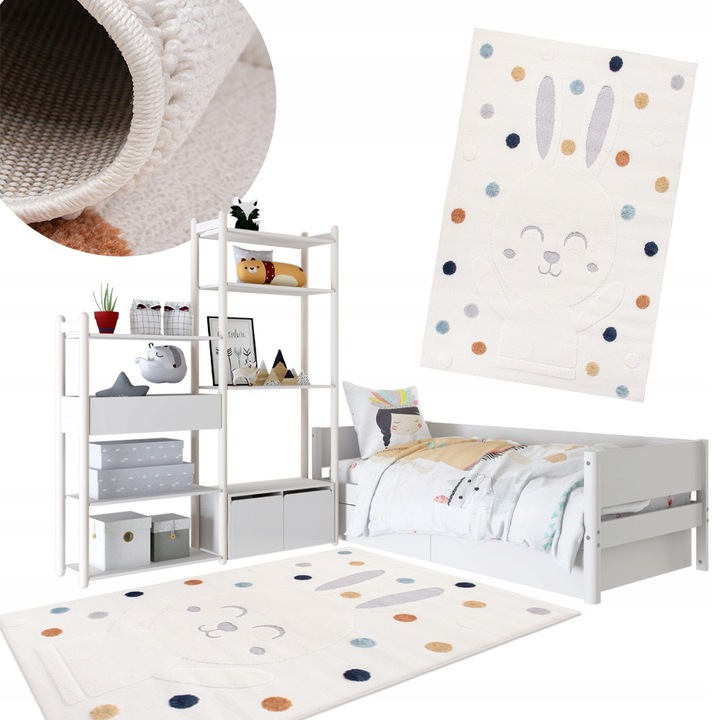 Dětský Koberec se zajíčkem Skandi SOFT koberec s barevnými puntíky 100x150