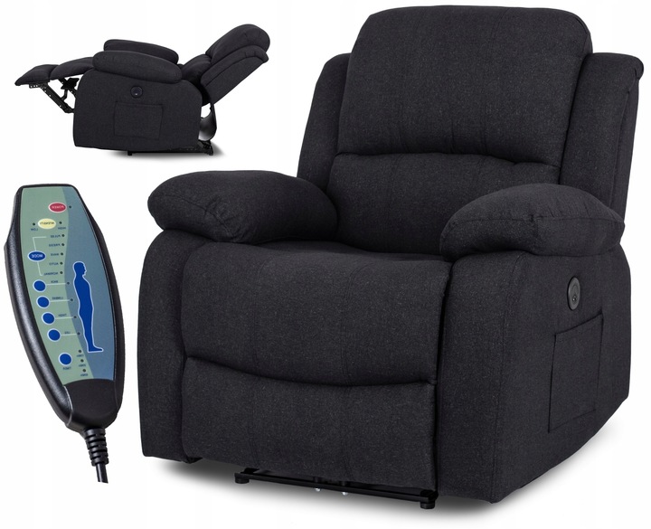 Elektrické masážní křeslo rozkládací látkové relaxační černé BONO 2