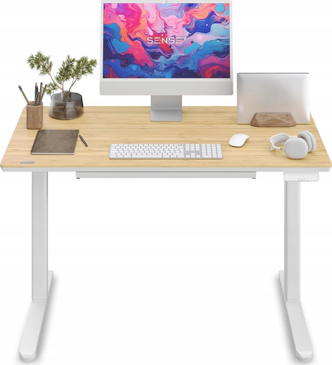 Elektrický psací stůl 120 x 60 cm Nastavitelná výška 72-118 cm BAMBUSOVÁ DESKA SENSE7 VÝPRODEJ