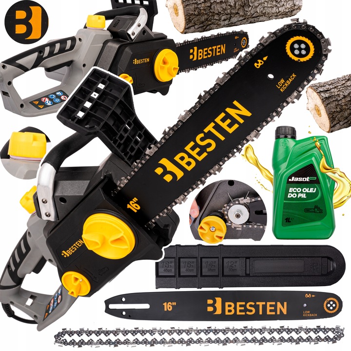 ELEKTRICKÁ ŘETĚZOVÁ PILA NA DŘEVO 2400 W VODÍCÍ LIŠTA 40 CM + OLEJ