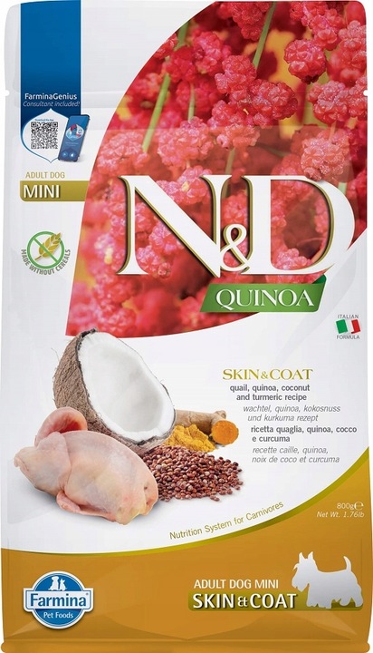 FARMINA N&D Quinoa Skin&Coat Mini Křepelka & Kokos pro malé psy 800 g