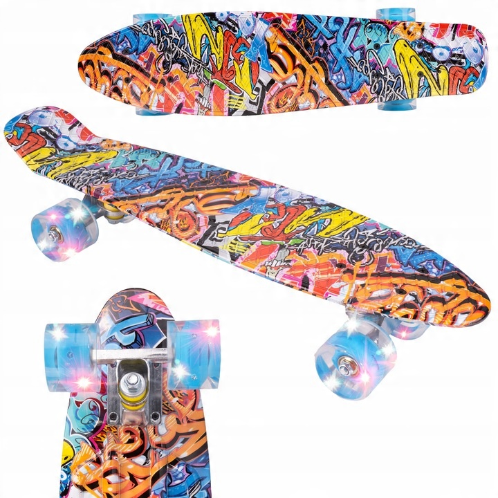 FIŠKA SKATEBOARD PRO DĚTI SVÍTÍCÍ LED KOLA DRIFT 56 CM DÉLKA GRAFFITI