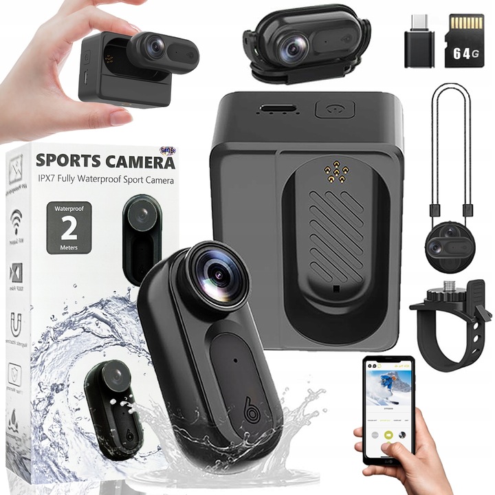 Full HD 1080P magnetický držák smyčcový klip Mini sportovní kamera s WiFi