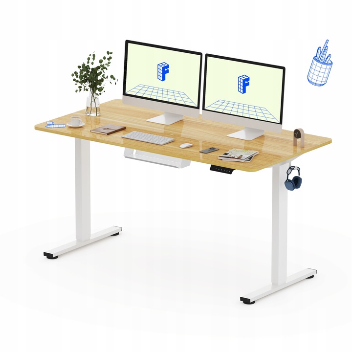 FLEXISPOT Elektricky výškově nastavitelný kancelářský stůl s háčky a organizérem na kabely