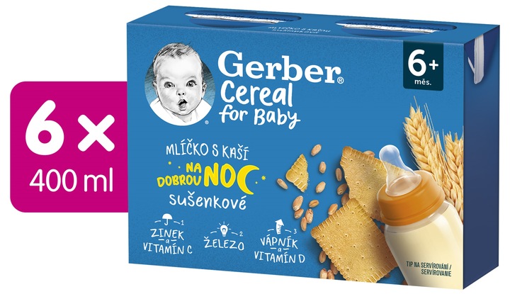 Gerber Cereal mlíčko s kaší sušenkové Na dobrou noc x2x200 ml