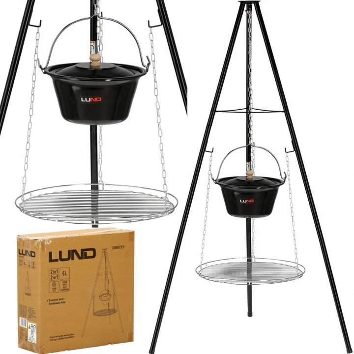 GRIL TROJNOŽKOVÝ ROŠT ZAHRADNÍ KOTLÍK ZÁVĚSNÝ OHNISKOVÝ OHNIŠTĚ LUND 49 CM