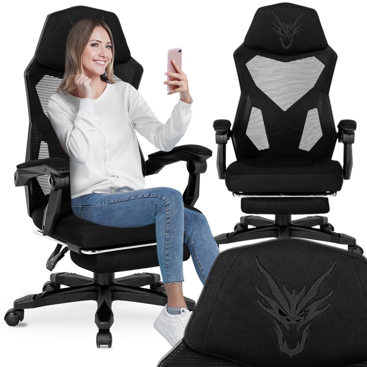 Herní Otočné Křeslo Kancelářská Židle s Podnožkou Černé BING SLEVA