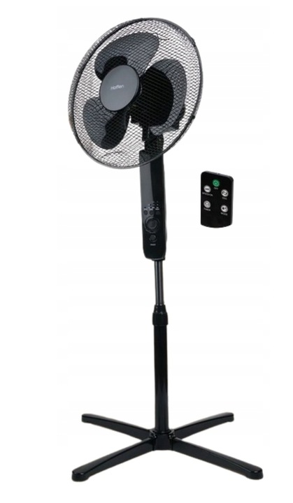 Hoffen Stojanový ventilátor s dálkovým ovládáním 45 W, 3 úrovně rychlosti, černý