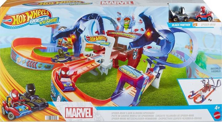 HOT WHEELS MARVEL ZÁVODNÍ AUTODRÁHA SPIDER-MANA SMYČKA + 2 AUTA