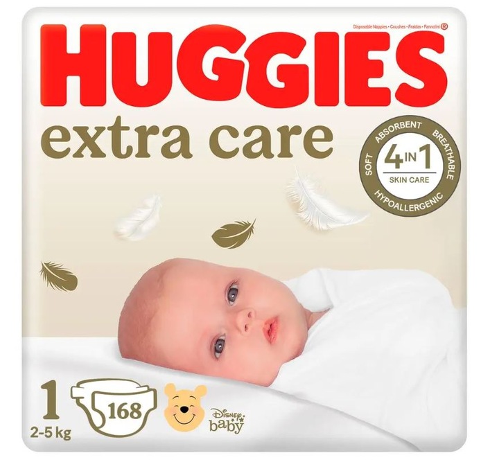 Huggies měsíční balení Extra Care Newborn 1, 168 ks