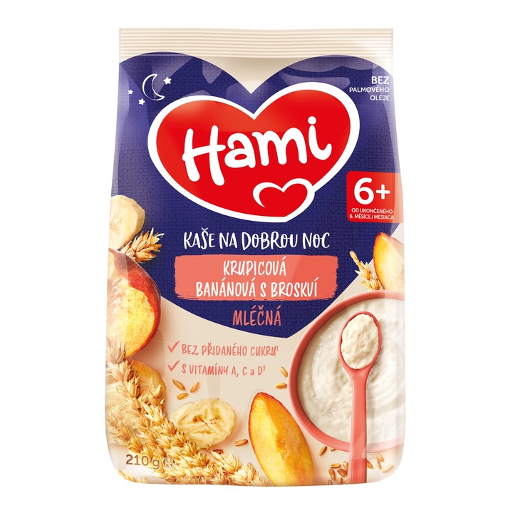 Hami mléčná kaše krupicová banánová s broskví 210 g