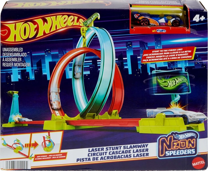 HOT WHEELS NEON SPEEDERS ZÁVODNÍ DRÁHA SVÍTÍCÍ SUPER SMYČKA + AUTÍČKO