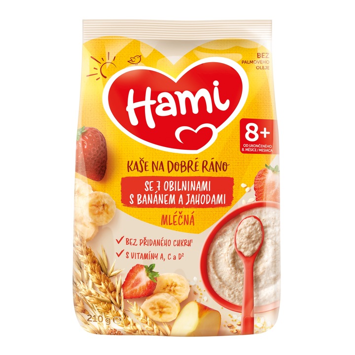 Hami mléčná kaše se 7 obilninami s banánem a jahodami 210g nejlevnější