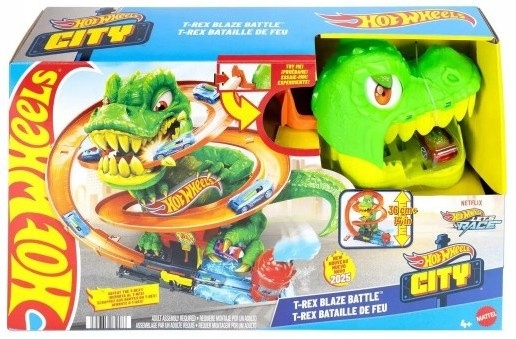 HOT WHEELS CITY SADA KOLEJÍ ŠROUBOVACÍ DRÁHA REMIZA T-REXE + AUTÍČKO SADA