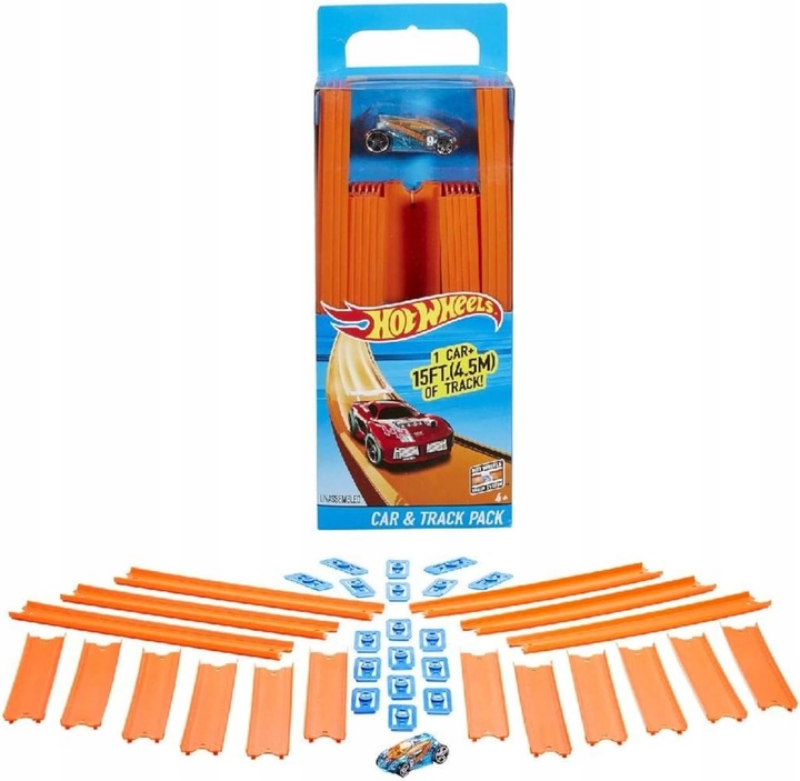 HOT WHEELS SADA KOLEJÍ, rovné koleje, spojovací prvky + autíčko BHT77 LEVNĚ
