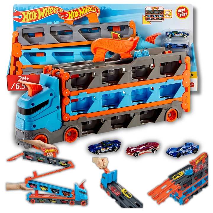 HOT WHEELS TRANSPORTÉR AUTÍČEK ZÁVODNÍ DRÁHY 3 auta SET PRO DÍTĚ DRÁHA