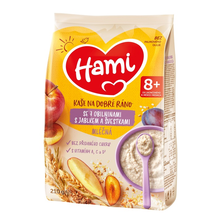 Hami mléčná kaše se 7 obilninami s jablkem a švestkami 210 g