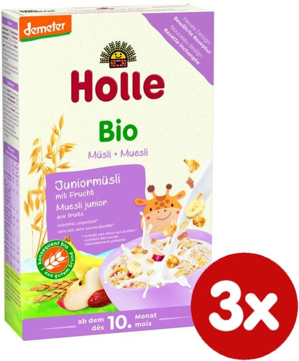 Holle vícezrnná müsli s ovocem bezmléčná kaše 3x250g 750g