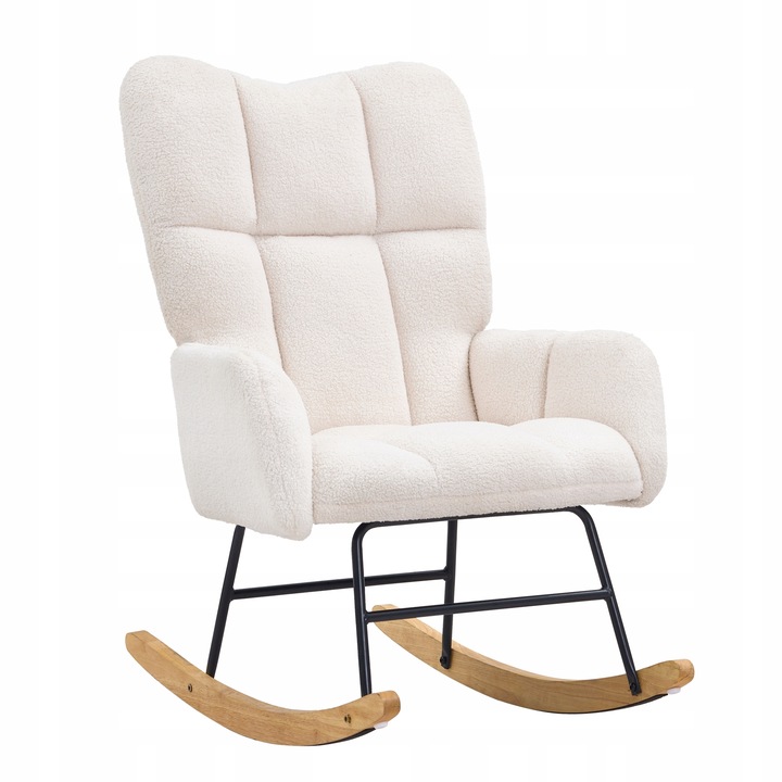 Houpací křeslo do dětského pokoje s nosností 113 kg, látka Teddy, kluzák, vysoké opěradlo, slonová kost