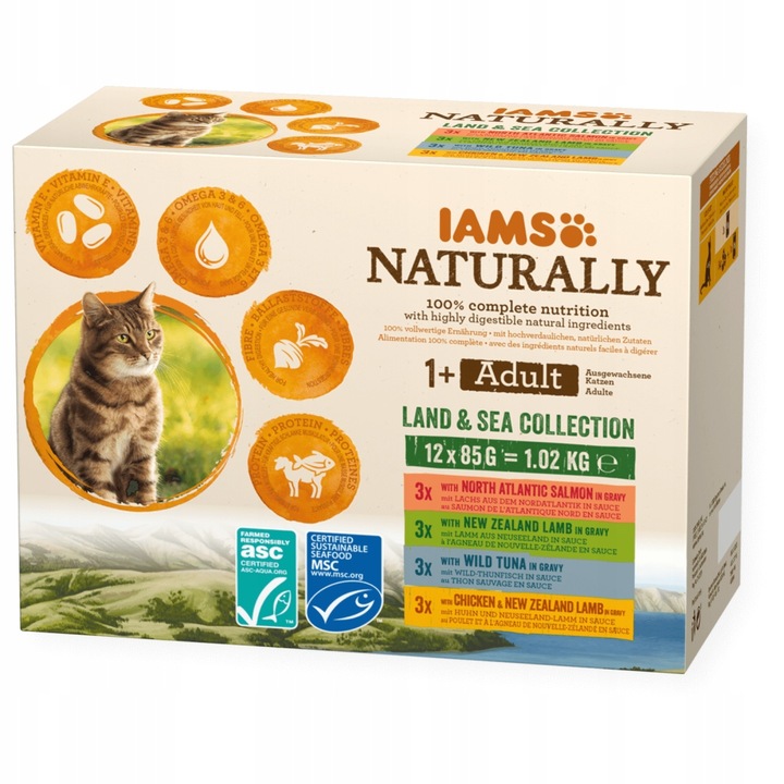 Iams Naturally Collection 12x85g Mokré Krmivo Pro Kočky Masové a rybí příchutě