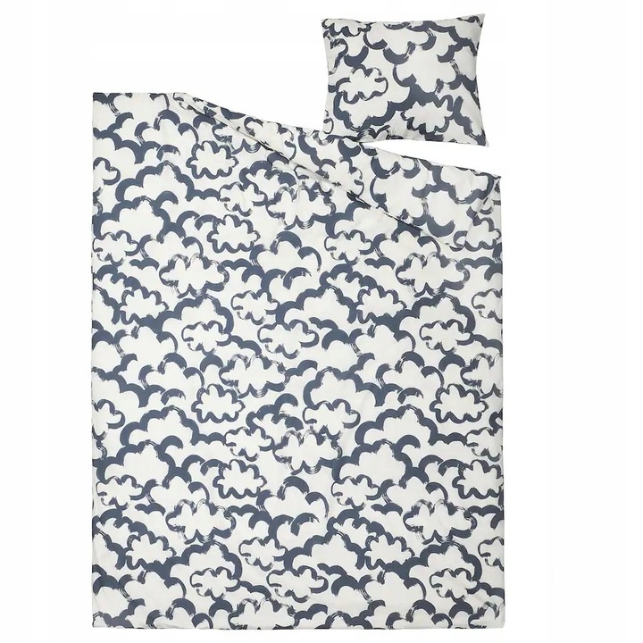 IKEA EKPURPURMAL sada povlečení 150x200/50x60 cm, bílá/modrá mraky