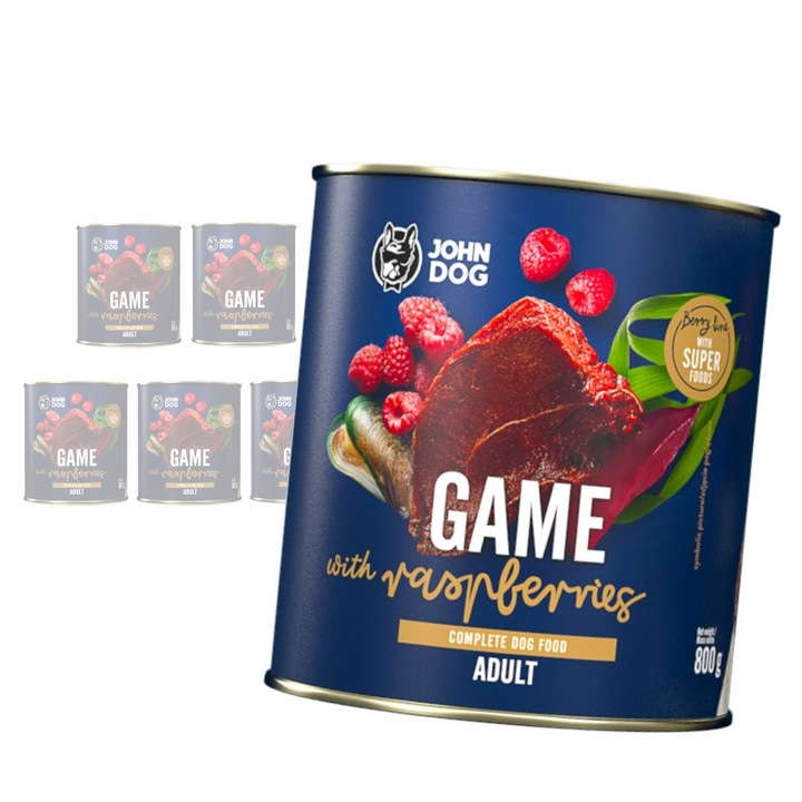 John Dog ADULT ZVĚŘINA s malinami 6x 800g Plechovka LEVNĚ