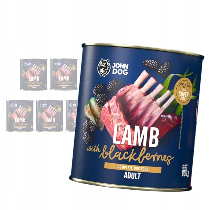 John Dog Adult Vlhké krmivo pro psy jehněčí s ostružinami 6x800 g Plechovka