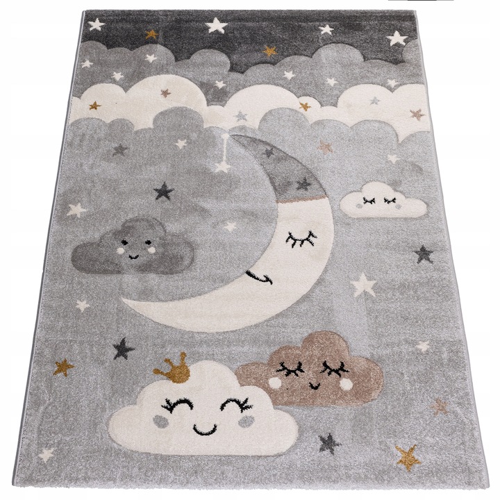 KOBEREC DO DĚTSKÉHO POKOJE ŠEDÝ 80x150 cm MĚKKÝ MRAKY MĚSÍC HVĚZDIČKY