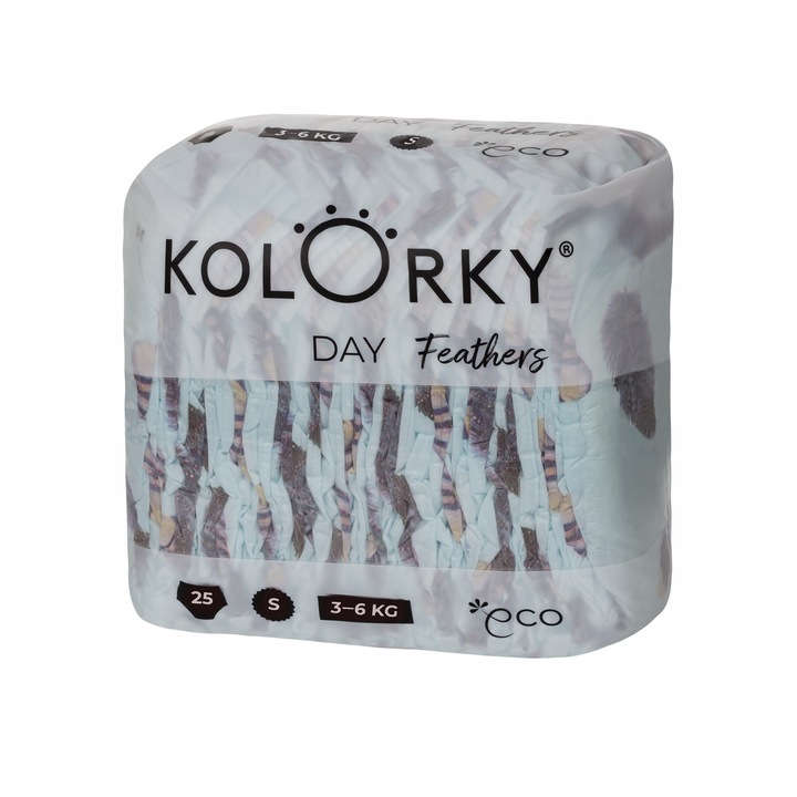 KOLORKY DAY - peří - S (3-6 kg) - 25 ks - jednorázové eko plenky ALLEGRO