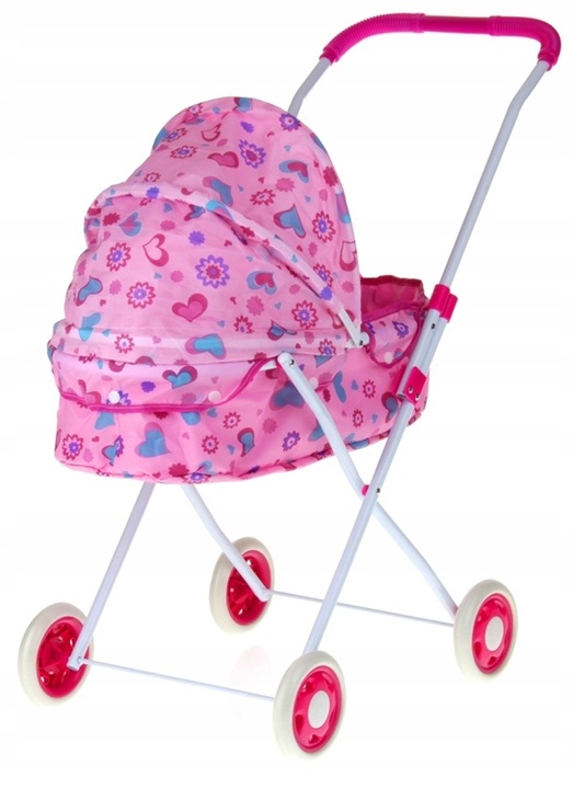 Kovový Kočárek pro Panenky 2v1 Hluboký s Gondolou, Nosítko, Skládací Stříška