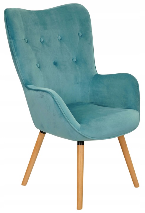 KŘESLO UŠÁK SKANDINÁVSKÝ RETRO OBÝVACÍ POKOJ TYRKYSOVÁ COZY LEVNĚ