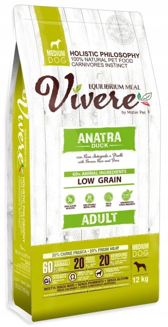 Krmivo pro psy Vivere Dog Medium 12 kg Krmivo s kachnou