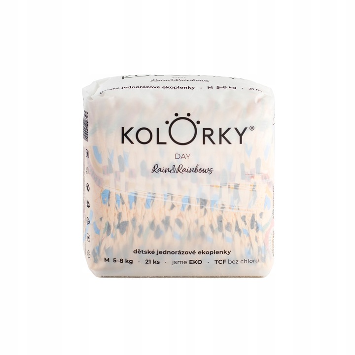 KOLORKY DAY - déšť a duhy - M (5-8 kg) - 21 ks - jednorázové eko plenky